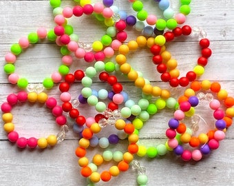 Bright Color Stretch Bracelets || Customizable || 10mm || Acrylic Beads || Arm Candy || Kids Bracelet || Neon Color Bracelet