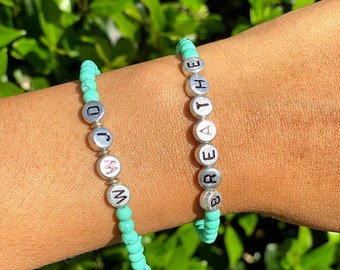 Turquoise Name Bracelet || Reminder Bracelet || Personalized Stretch Bracelet || Customizable Bracelet