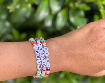 Heishi Bead Bracelet || Colorful Bohemian Bracelets || Polymer Clay || Name Bracelet || Vinyls Disk || Clay Vinyl || Disk Beads ||5mm
