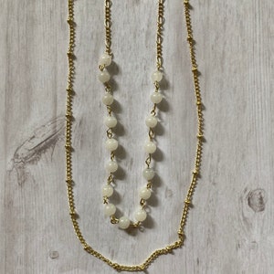 Moonstone Necklace || Layered Necklace || Gold Necklace || Satellite Chain || Long Necklace || Double Necklace