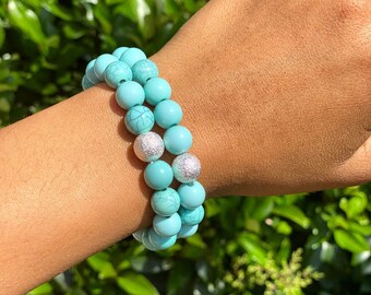 Turquoise Bead Bracelet || Silver Accent Bead Bracelet || Turquoise and Silver Bead Bracelet