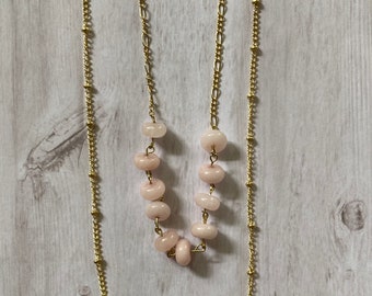 Rose Quartz Necklace || Long Necklace || Satellite Chain || Layered Necklace