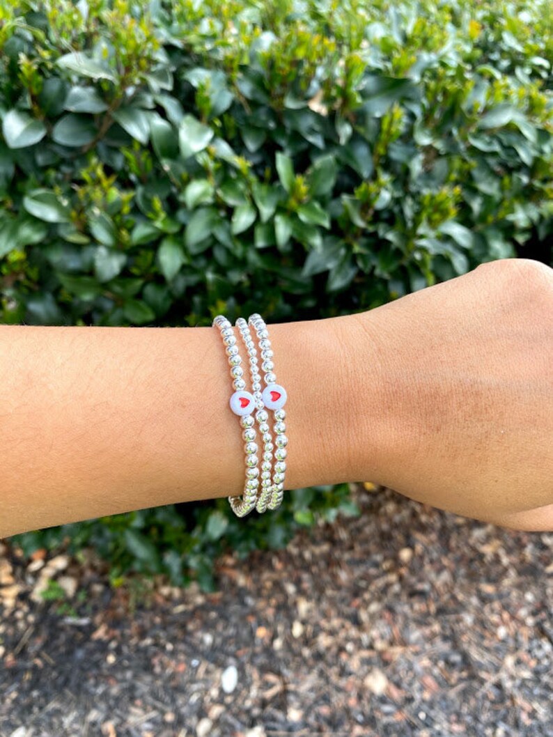 Silver Plated Metallic Bead Bracelet Stretch Bracelet Stacking Bracelet