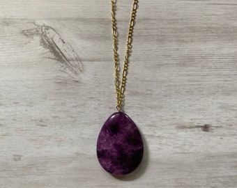 Amethyst Necklace || Figaro Chain || Teardrop Necklace || Chain Necklace