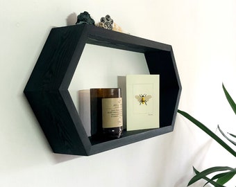 Set of 4 Honeycomb Floating Shelf: Rustic Hexagon Wall Decor