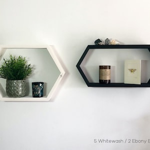 Stretched Hexagon Floating Shelf. Modern Honeycomb Shape Solid Wood