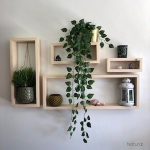 Rectangle Floating Shelf. Rustic Solid Wood. Book, Plant, Candle, Crystals, Toy