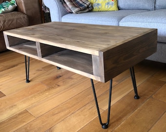 Handmade Reclaimed Wood Coffee Table – Rustic Sofa Table with Hairpin Legs