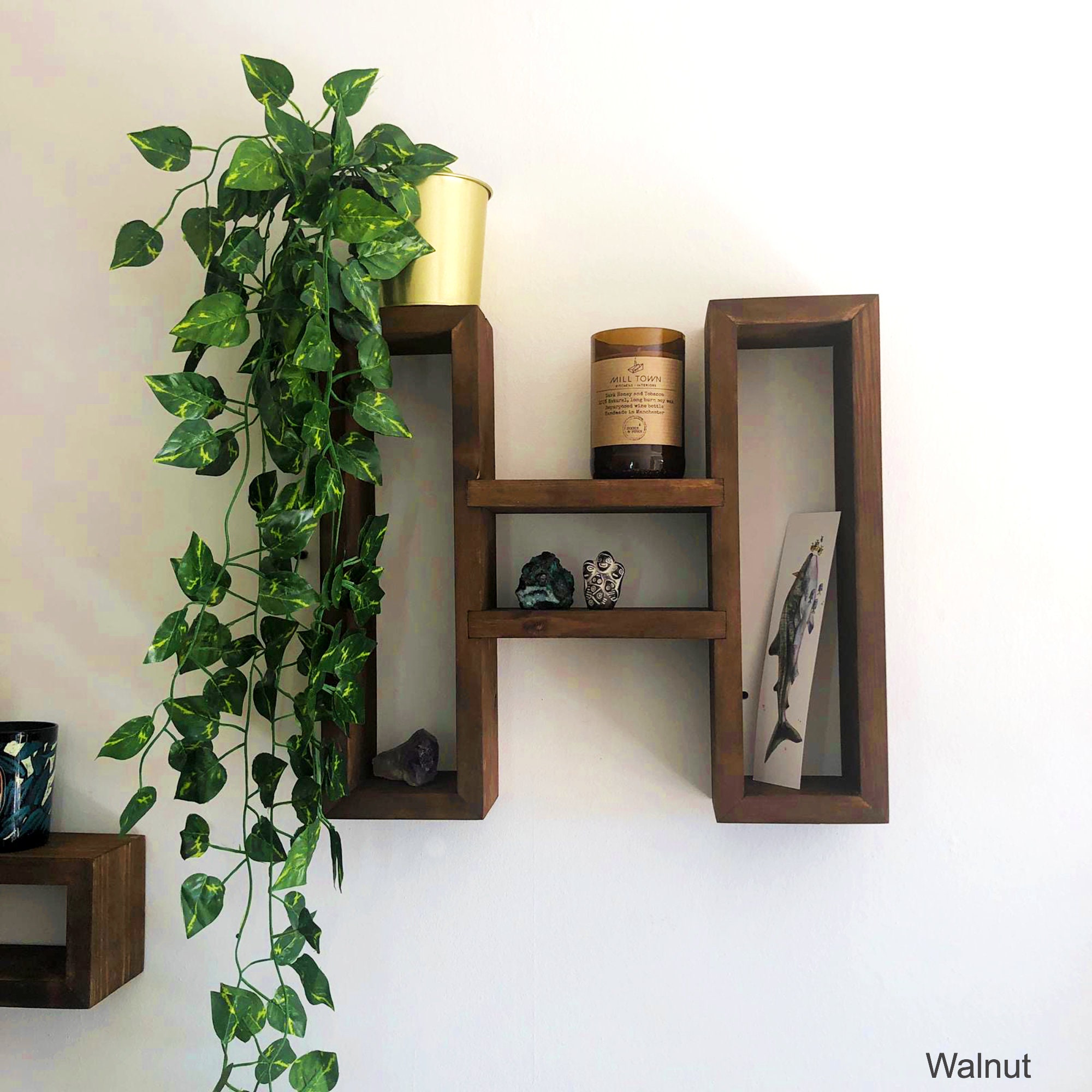 Wooden Letter H Floating Shelf: Wall Decor, Freestanding Display  display picture 1
