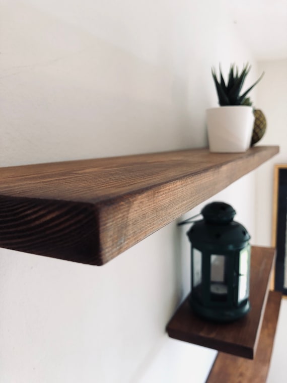 Floating rustic shelf reclaimed scaffold board including heavy duty hidden brackets and fixings