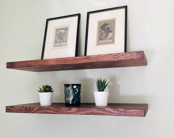 Rustic Floating Shelf 2.7cm Thick Solid Wood Wide Choice of Colour and Size Fixings Included