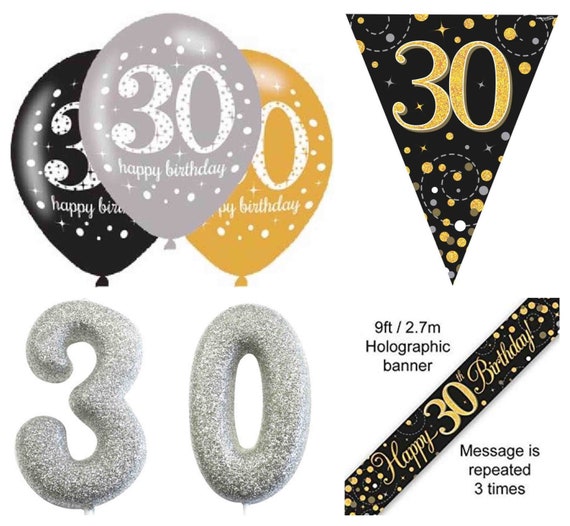 30th BIRTHDAY DECORATIONS KIT - Black and Gold Color