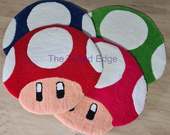 Handmade Tufted Mario Style Mushroom Floor Rug Cute Pop Art Deco Carpet Super Funny Video Game