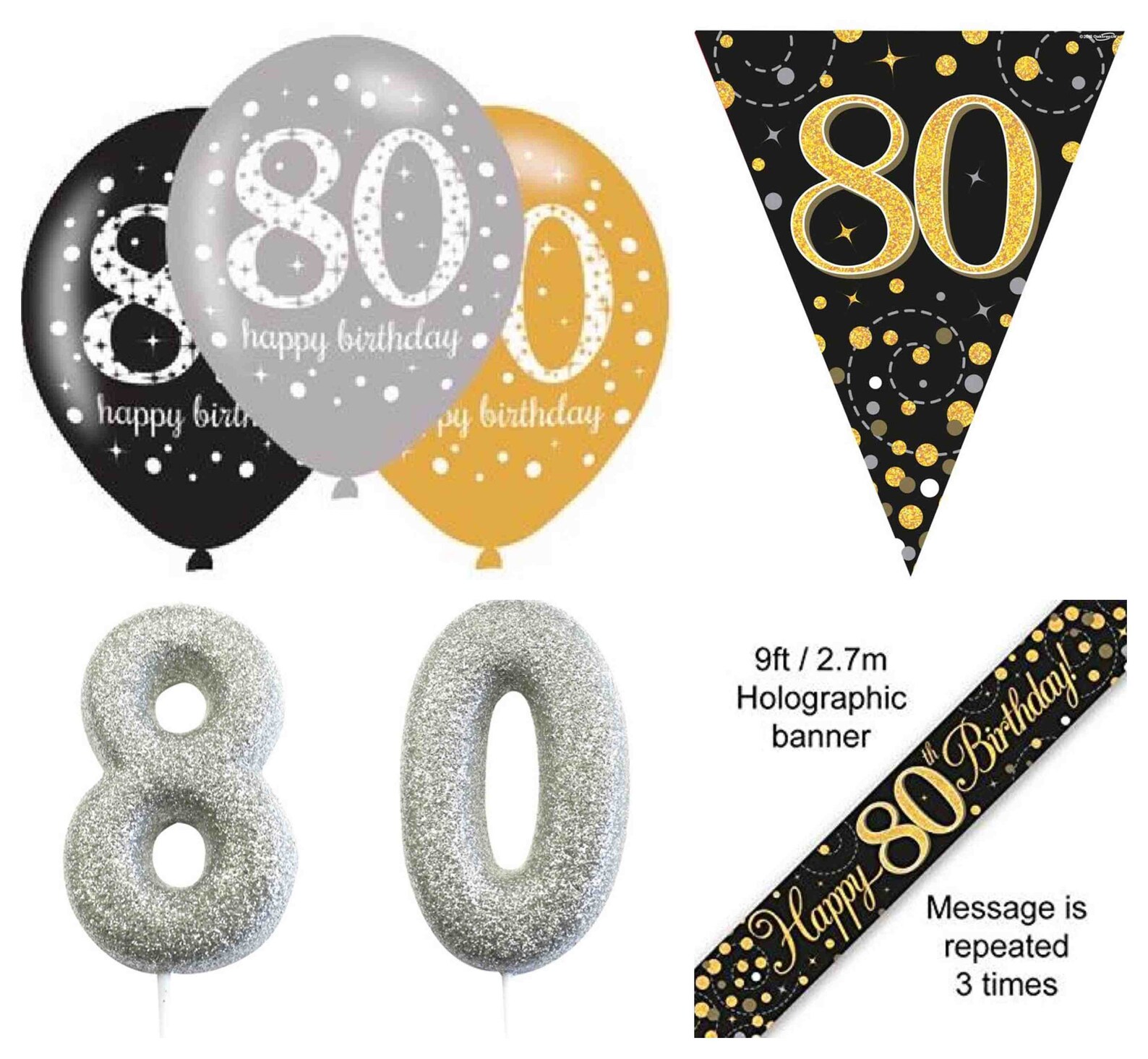 80th Birthday Party Decorations Kit Black and Gold Banner Etsy UK