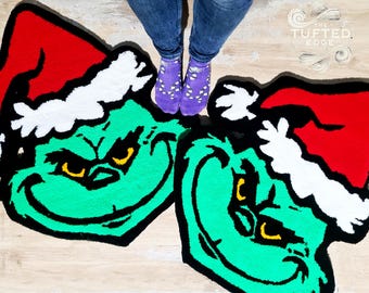 The Grinchy Custom Rug Tufted Rug Handmade Rug Christmas Gift Wool Home Decor Grinch & Max Style Theme Santa Xmas