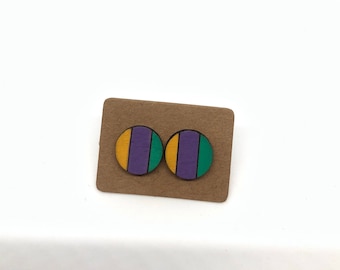 90s Inspired Circle Hand Painted Wooden Stud Earrings
