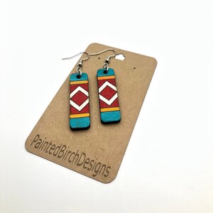 Geometric Earrings Handpainted Earrings Boho Sustainable Jewelry Wooden Earrings Mothers Day Gift