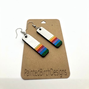 Geometric Earrings Handpainted Earrings Boho Sustainable Jewelry Wooden Earrings Mothers Day Gift