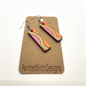 Geometric Earrings Handpainted Earrings Boho Sustainable Jewelry Wooden Earrings Mothers Day Gift