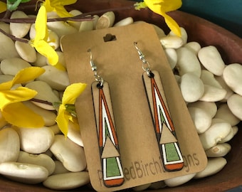 Geometric Wooden Hand Painted Dangle Earrings