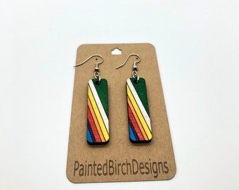 Retro Green Earrings Handpainted Jewelry Wooden Earrings