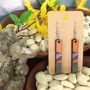 Earthy Wooden Geometric Hand Painted Minimalist Dangle Earrings