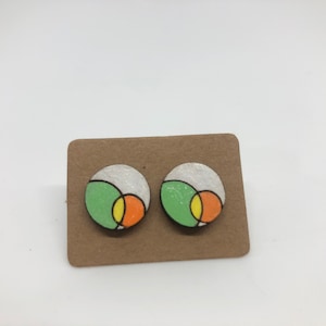Minimalist Retro Geometric Hand Painted Wooden Stud Earrings