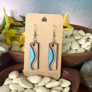 Geometric Earrings Handpainted Earrings Boho Sustainable Jewelry Wooden Earrings Mothers Day Gift