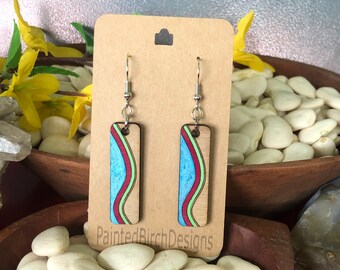 Geometric Earrings Handpainted Earrings Boho Sustainable Jewelry Wooden Earrings Mothers Day Gift