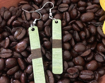 Metallic Green Wooden Hand Painted Dangle Earrings