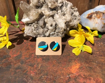 Geometric Minimalist Hand Painted Wooden Circle Stud Earrings