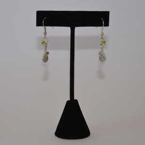 Wimbledon Inspired Tennis Racket & Ball Dangle Drop Earrings - Silver and Green