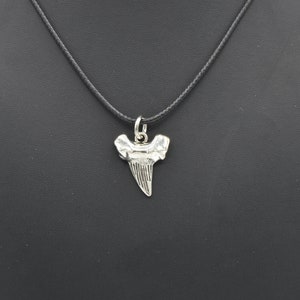 Shark Tooth Jaws Charm Pendant Surfer Ocean Necklace - Stainless Steel - Silver