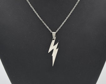 Lightning Bolt Weather Symbol Necklace - Stainless Steel - Silver