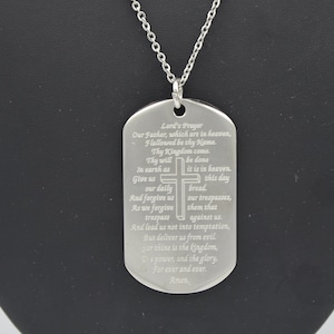 Collier pendentif plaque d&#39;identité pour chien - Acier inoxydable - Argenté - Cadeau religieux avec symbole de la croix