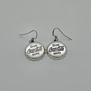 Coca Cola Bottle Cap Symbol Novelty Earrings - Stainless Steel - Silver