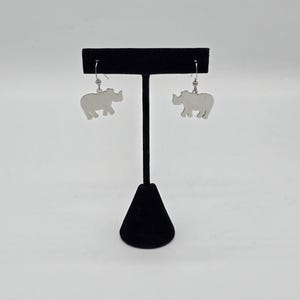 Rhino African Animal Wildlife Dangle Drop Earrings - Silver