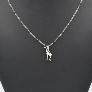 Giraffe African Animal Wildlife Symbol Necklace Pendant - Stainless Steel - Silver - Small