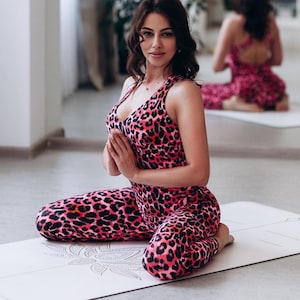 Pinker Leoparden-Baumwollbody für Yoga, Pilates, Gymnastik, Sport-Catsuit für Frauen, Geschenke für Frauen Premium-Qualität