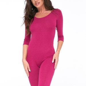 Pink  cotton bodysuit for yoga, pilates, aerial gymnastics, 3/4 Sleeve sports catsuit for women for Women, gifts for women