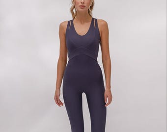 Body côtelé violet avec bonnets Catsuit de sport pour femme Yoga, Pilates, Aérien, Danse, Idée cadeau pour amateur de yoga