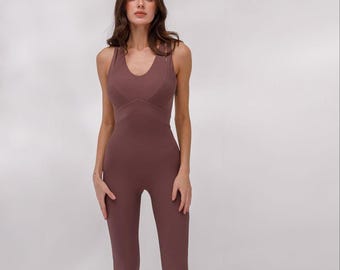 Body côtelé moka avec bonnets Catsuit de sport pour femme Yoga, Pilates, Aérien, Danse, Idée cadeau pour amateur de yoga