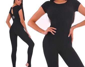 Black bodysuit for yoga, unitard woman Short sleeve Catsuit, cotton Jumpsuit for Women, dance unitard Premium quality