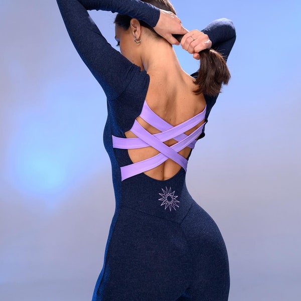 Long sleeve organic cotton bodysuit for yoga, pilates, pole dance, aerial gymnastics, Sports Jumpsuit for Women Premium quality