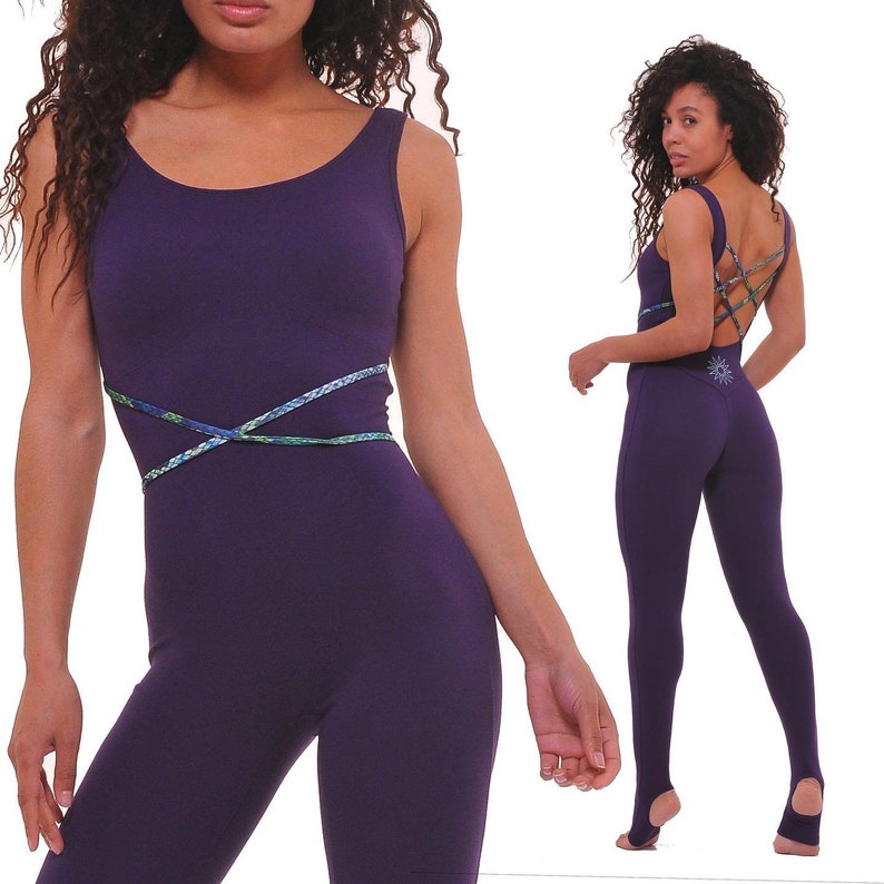 Purple organic cotton bodysuit for yoga, pilates, aerial gymnastics, Sports Catsuit for Women, mothers day gift, gifts for women image 8