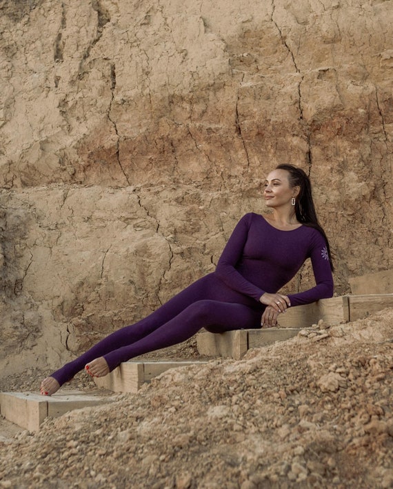 Comfy Purple Organic Cotton Bodysuit for Yoga, Pilates, Aerial Gymnastics,  Dance, Stylish Catsuit for Women, Gifts for Women Premium Quality 