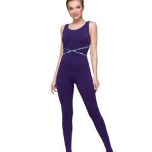 Purple organic cotton bodysuit for yoga, pilates, aerial gymnastics, Sports Catsuit for Women, mothers day gift, gifts for women image 7
