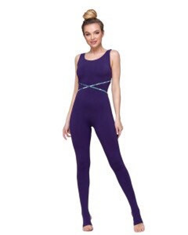 Purple organic cotton bodysuit for yoga, pilates, aerial gymnastics, Sports Catsuit for Women, mothers day gift, gifts for women image 7