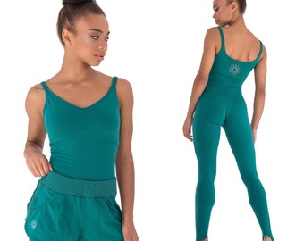 Green bodysuit for yoga, pilates, aerial gymnastics, Organic cotton Catsuit, Jumpsuit for Women, gifts for women Premium quality