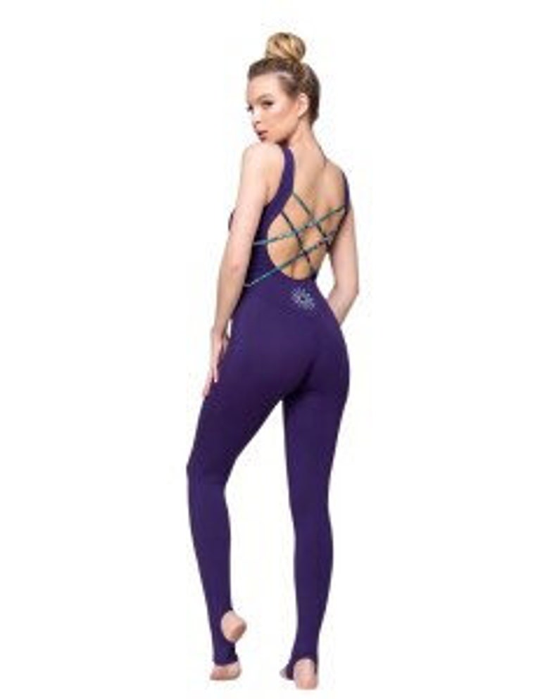 Purple organic cotton bodysuit for yoga, pilates, aerial gymnastics, Sports Catsuit for Women, mothers day gift, gifts for women image 6